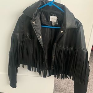 Leather fringe jacket